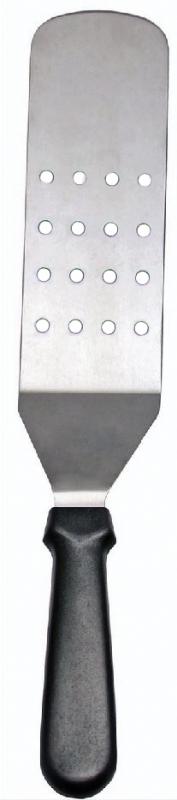 Kitchen Flexible Stainless Steel Turner with 8 1/4" x 2 7/8" Perforated Blade and Black Handle